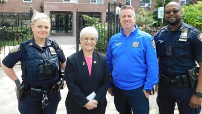 (lt to rt) P.O. Proszowska, Councilwoman Schulman, Community Affairs P.O. Tuohey, and P.P Cherenfant
